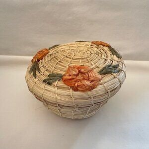 Vintage Woven Lidded Storage Basket